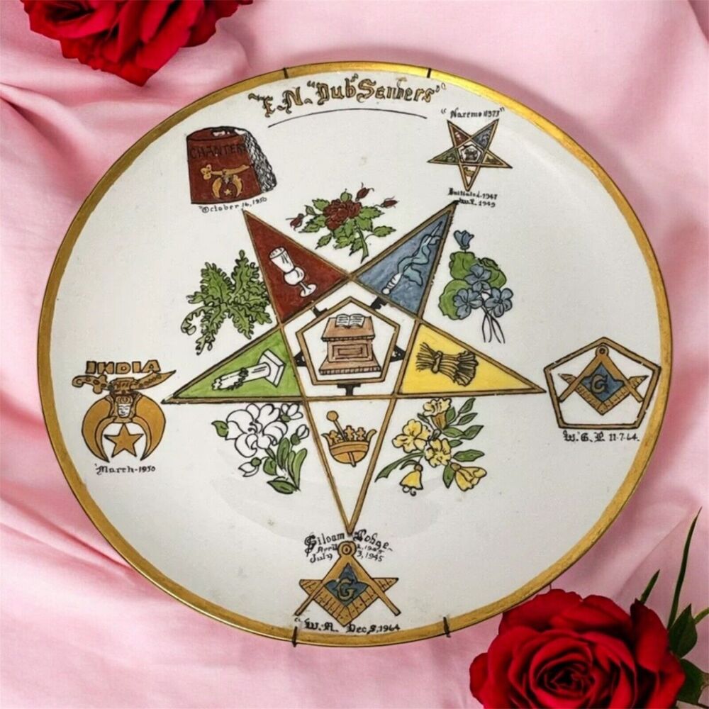 Sanders Mfg Co. "Order of the Eastern Star" plate, vintage bone china 13 inches